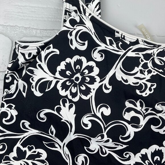 Lands End Swim Top Women 12A Black White Floral Bra Pads Wide Tankini Boho Beach - Picture 2 of 8